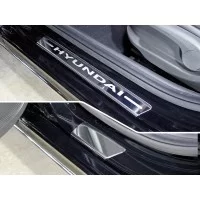 Накладки на пороги лист зеркальный надпись Hyundai 4 шт для Hyundai Accent 2018-2024