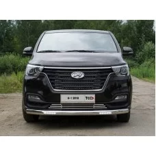 Защита передняя овальная с ДХО 75х42 мм для Hyundai H-1 Starex 2019-2021