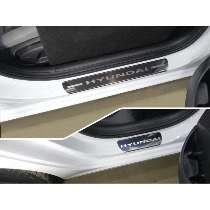 Накладки на пороги зеркальный лист надпись Hyundai 4 штуки для Hyundai i30 2017-2024 артикул HYUNI3017-08