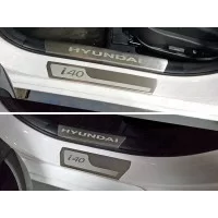 Накладки на пороги внешние и внутренние зеркальный лист надпись для Hyundai i40 2011-2019