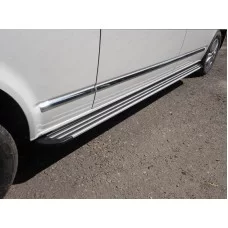 Пороги алюминиевые Slim Line Silver для Volkswagen Transporter T6 2015-2024