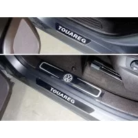 Накладки на пороги внутренние и внешние зеркальные надпись для Volkswagen Touareg 2014-2017