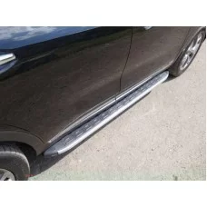 Пороги алюминиевые ТСС с накладкой для Kia Sorento Prime 2015-2017