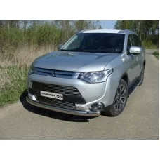 Защита передняя овальная 75х42 мм для Mitsubishi Outlander 2014-2015