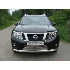 Защита передняя овальная с ДХО 75х42 мм для Nissan Terrano 2014-2024