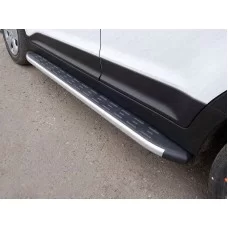 Пороги алюминиевые ТСС с накладкой для Hyundai Creta 2016-2021