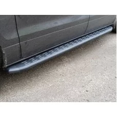 Пороги алюминиевые ТСС с накладкой чёрные для Hyundai H1 Starex 2007-2018