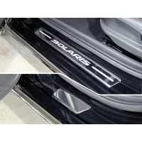 Накладки на пороги зеркальный лист надпись Solaris 4 штуки для Hyundai Solaris 2018-2024