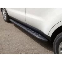 Пороги алюминиевые с накладкой ТСС чёрные для Kia Soul 2016-2024