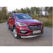 Защита передняя овальная длинная 75х42 мм для Hyundai Santa Fe 2015-2018