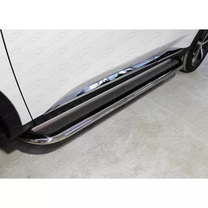 Пороги с площадкой нержавеющий лист 75х42 мм для Haval F7 2019-2022 артикул HAVF719-33