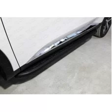 Пороги алюминиевые ТСС с накладкой чёрные для Haval F7 2019-2024