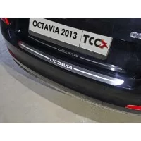 Накладка на задний бампер зеркальный лист надпись Octavia для Skoda Octavia A7 2013-2020