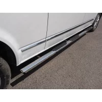 Пороги овальные с накладкой 75х42 мм для Volkswagen Caravelle T6 2015-2024