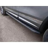 Пороги алюминиевые ТСС с накладкой чёрные для Volkswagen Touareg R-Line 2014-2017