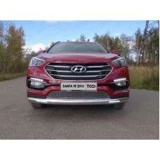 Защита передняя овальная длинная с ДХО 75х42 мм для Hyundai Santa Fe 2015-2018