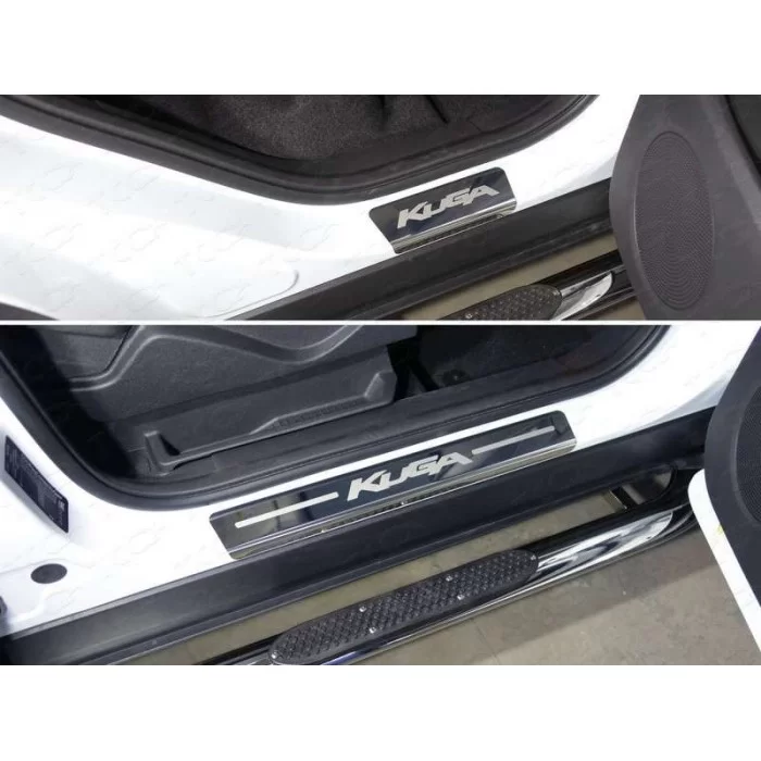 Накладки на пороги зеркальный лист надпись Kuga для Ford Kuga 2016-2019 артикул FORKUG17-07
