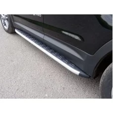 Пороги алюминиевые ТСС с накладкой для Hyundai Santa Fe Grand 2016-2018