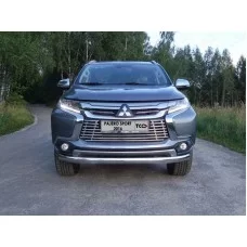Защита передняя овальная 75х42 мм для Mitsubishi Pajero Sport 2016-2020