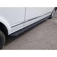 Пороги алюминиевые Slim Line Black для Volkswagen Multivan T6 Long 2015-2024