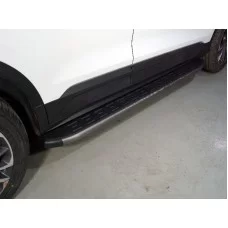 Пороги алюминиевые с пластиковой накладкой карбон серые для Geely Coolray 2019-2023
