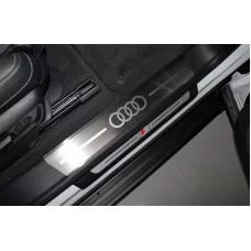 Накладки на пороги лист шлифованный надпись логотоп Аudi 4 шт для Audi Q8 2018-2024