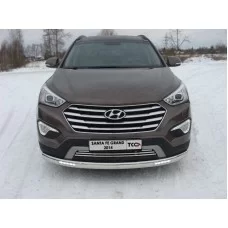Защита передняя овальная с ДХО 75х42 мм для Hyundai Santa Fe Grand 2014-2016