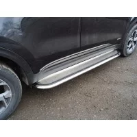 Пороги с площадкой нержавеющий лист 75х42 мм для Kia Sportage 2019-2024
