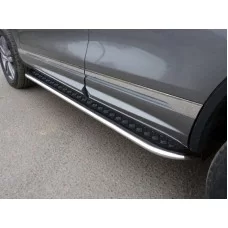 Пороги овал с площадкой алюминиевый лист 75х42 мм для Mazda CX-5 2015-2024