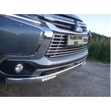 Защита передняя овальная с ДХО 75х42 мм для Mitsubishi Pajero Sport 2016-2020
