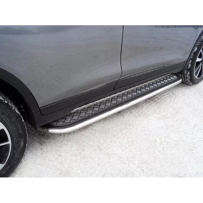 Пороги с площадкой алюминиевый лист 75х42 мм для Nissan X-Trail T32 2019-2022 артикул NISXTR18-30