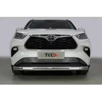 Защита передняя овальная с ДХО 75х42 мм для Toyota Highlander 2020-2024