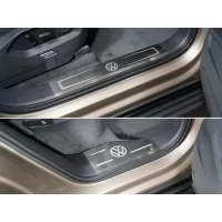 Накладки на пластиковые пороги лист шлифованные логотип VW 4 шт для Volkswagen Touareg 2018-2024