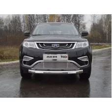 Защита передняя овальная с ДХО 75х42 мм для Geely Atlas 2018-2022