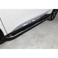 Пороги овальные гнутые с накладкой 75х42 мм для Haval F7 2019-2024