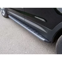 Пороги алюминиевые ТСС с накладкой серебристые для Hyundai Santa Fe Grand 2016-2018