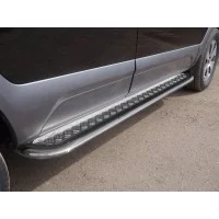 Пороги овальные гнутые с площадкой алюминиевый лист 75х42 мм для Kia Mohave 2016-2020