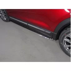 Пороги с площадкой нержавеющий лист овальные 75х42 мм для Mazda CX-9 2017-2024