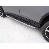 Пороги алюминиевые ТСС с накладкой серебристые для Nissan X-Trail T32 2019-2024
