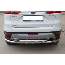 Защита заднего бампера двойная с перемычками 60-42 мм для Geely Atlas 2018-2022
