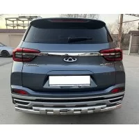 Защита заднего бампера двойная с перемычками 60-42 мм для Chery Tiggo 4 2018-2022 Рестайлинг