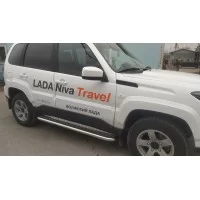 Пороги с площадкой алюминиевый лист 53 мм для Niva Travel 2021-2024