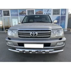 Защита передняя двойная с перемычками 76-60 мм для Toyota Land Cruiser 100 1998-2007
