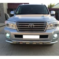 Защита передняя двойная с пластинами 76-60 мм для Toyota Land Cruiser 200 2012-2015