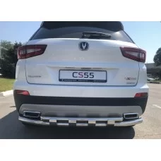 Защита заднего бампера двойная с перемычками 60-42 мм для Changan CS55 2017-2021