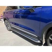 Пороги с площадкой алюминиевый лист 53 мм для Geely Tugella 2020-2024