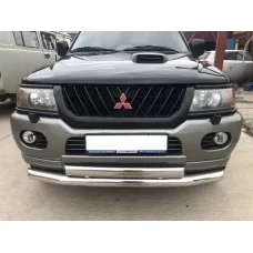Защита передняя овальная двойная 76/75х42 мм для Mitsubishi Pajero Sport 1998-2007