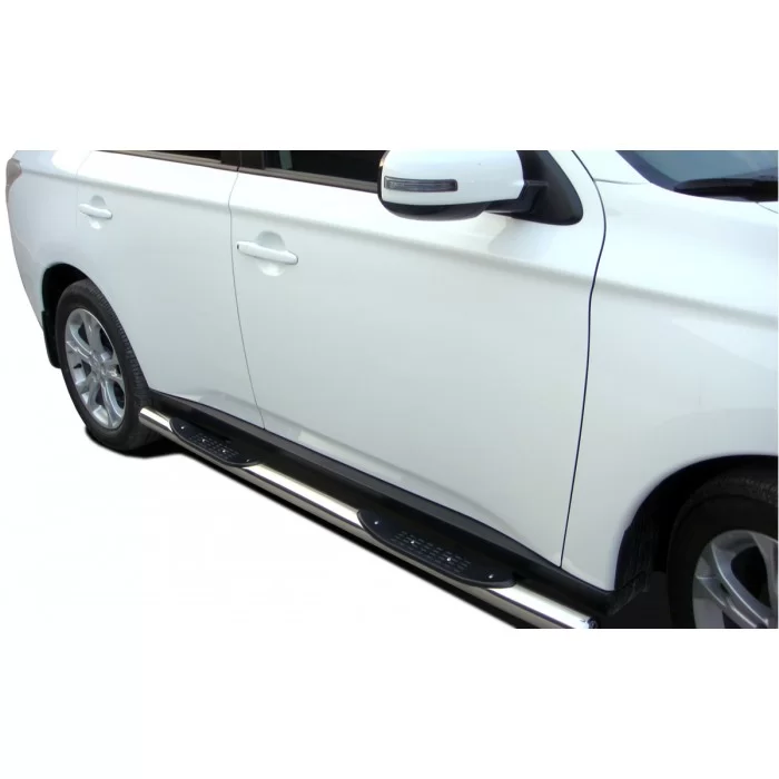Пороги труба с проступью 76 мм для Mitsubishi Outlander 2018-2024