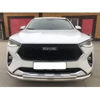 Защита передняя двойная с подгибами для авто без камеры 60-42 мм для Haval F7x 2019-2024