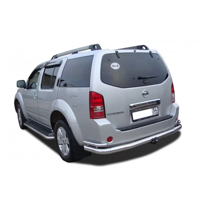 Защита заднего бампера двойная  угловая большая 76-42 мм для Nissan Pathfinder 2004-2009